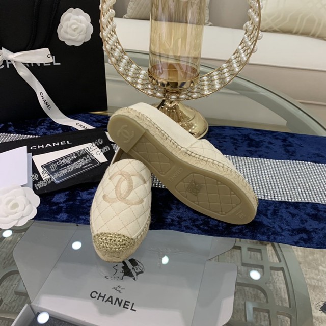 chanel2022最新頂級綿羊皮單鞋 香奈兒經典米布繡金標拼色漁夫鞋 dx3523